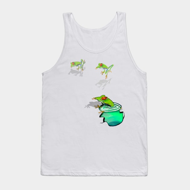 Green Red eyed tree frogs in 3d -  optical illusion rain forest science fiction gift Lizard dragon zoology Tank Top by Artonmytee